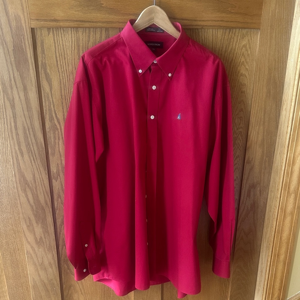 Nordstrom Men's Button-Down Dress Shirt in Bright Red with White Buttons
